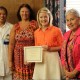 Members of the Charlotte Blackwell Memorial Nursing Scholarship committee present a certificate to 2013 scholarship recipient, April Payton. Pictured from left are John Paguntalan, Jackie Thornton, Ms. Payton and Kaye Brock. Not present is scholarship recipient Brandon Scott.