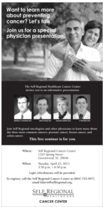 Free Community Cancer Discussion, led by Matthew Bachinski, M.D.; John Konsek, M.D.; Joanna Sadurski, M.D.; and Clint Wood, M.D.