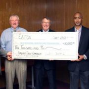 Pictured from left, Trey Fenner, Plant Manager of EATON Electrical Sector; Ron Millender, Chairman of Self Regional Healthcare Board of Trustees; Jim Pfeiffer, President and CEO of Self Regional Healthcare; Brent Parris, Human Resources Manager of EATON Hydraulics Group; and Chairman of the Self Regional Healthcare Foundation Board of Trustees Michael Nix.