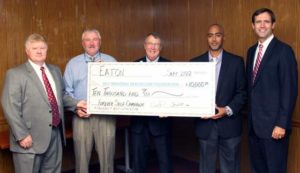 Pictured from left, Trey Fenner, Plant Manager of EATON Electrical Sector; Ron Millender, Chairman of Self Regional Healthcare Board of Trustees; Jim Pfeiffer, President and CEO of Self Regional Healthcare; Brent Parris, Human Resources Manager of EATON Hydraulics Group; and Chairman of the Self Regional Healthcare Foundation Board of Trustees Michael Nix. 