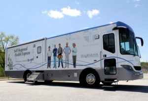 The Self Regional Health Express, a 42-foot mobile vehicle, will be utilized by Self Regional to offer wellness and prevention services such as clinical exams, screenings, referral and health education to serve the seven county region of Upstate South Carolina. 