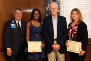 Pictured from left: Jim Pfeiffer, Self Regional President and CEO, scholarship recipient Precious Logan, retired Self Regional executive John Heydel, and scholarship recipient Shanna Bridges.