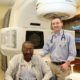 Gladys Roundtree, the first patient to receive stereotactic radiation therapy at the Self Regional Healthcare Cancer Center, and her radiation oncologist, Dr. Clint Wood.