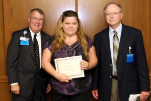 Pictured from left: Self Regional President and CEO Jim Pfeiffer, scholarship winner Christine Pilgrim, and Ron Deeder, Director of Respiratory Services for Self Regional Healthcare.