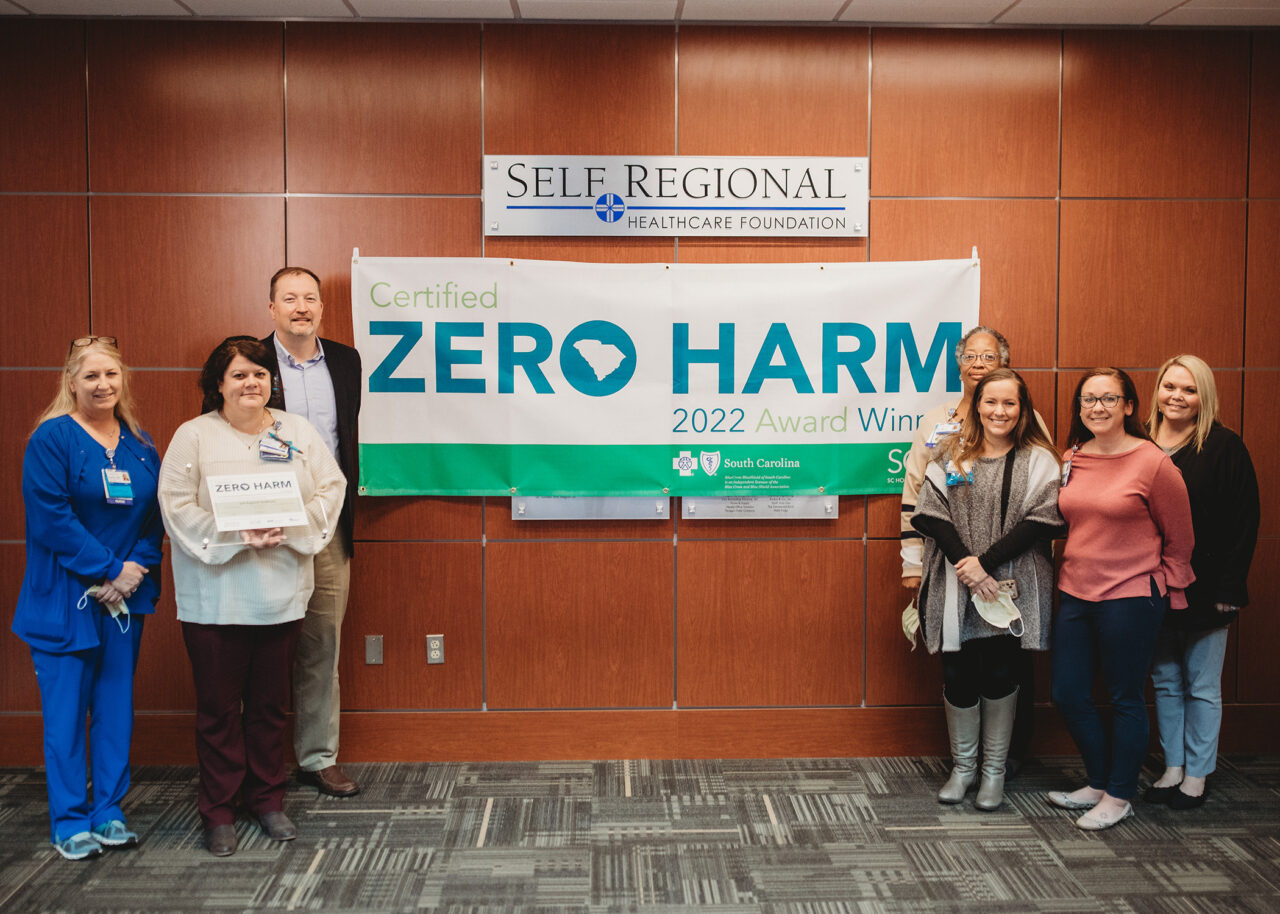 Self Regional Healthcare team members celebrate 2022 Certified Zero Harm Award recognition.