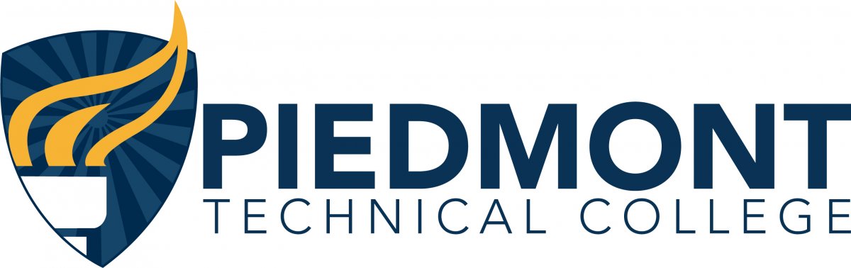 Piedmont Technical College logo with torch symbol and navy and gold colors