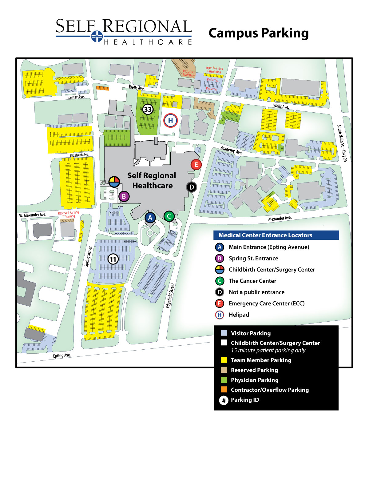 Self Regional Medical Center Main Campus Parking Map
