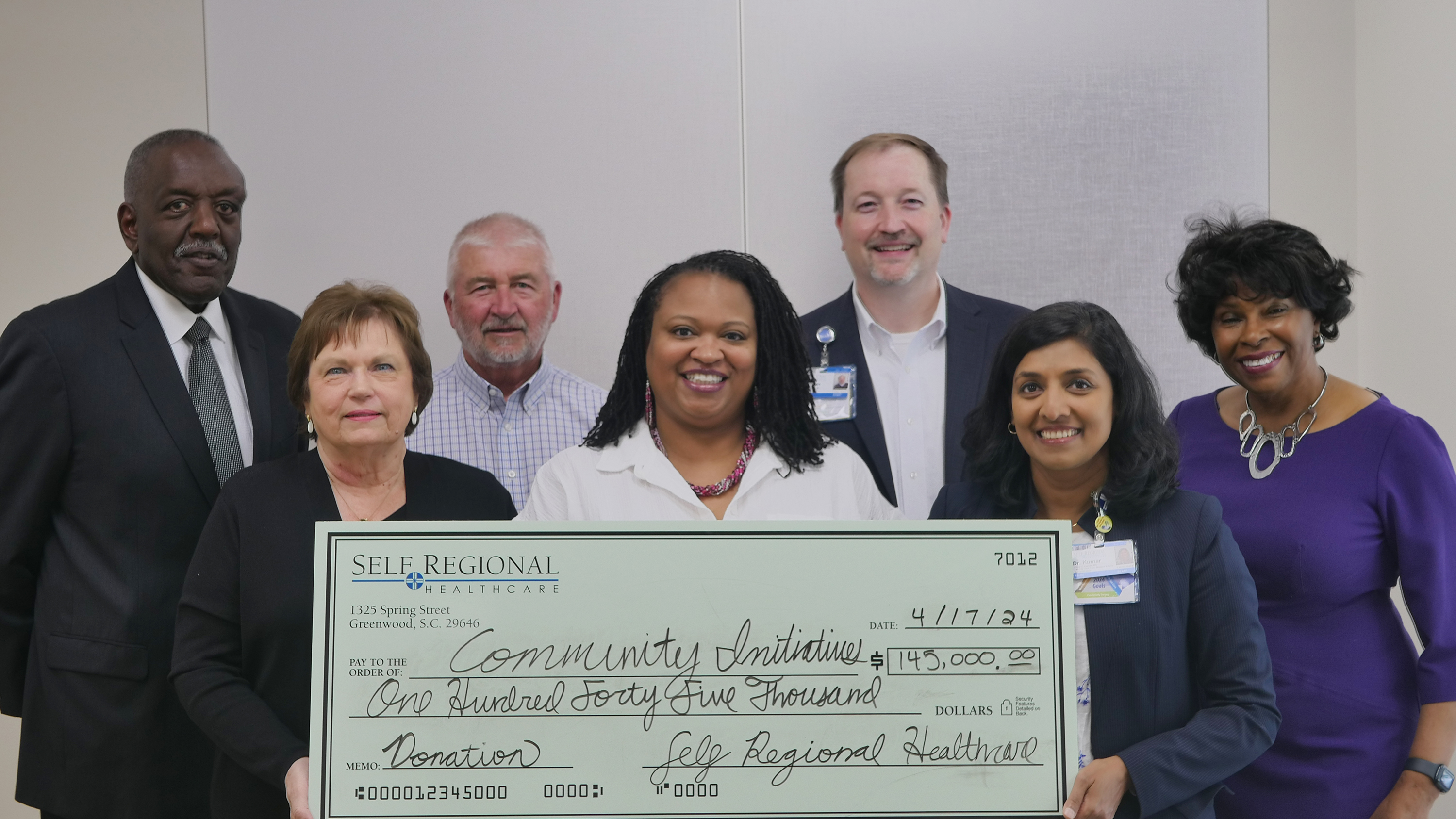 Self Regional Healthcare staff presenting ,000 donation to Community Initiatives
