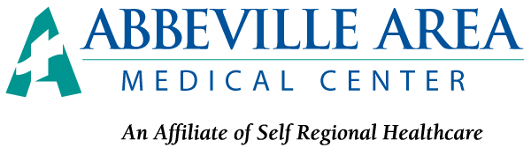 Abbeville Area Medical Center logo and text in teal and blue