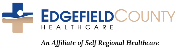Edgefield County logo with blue and tan cross symbol