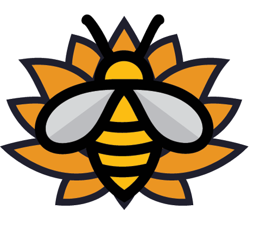 Stylized bee with sunflower petals symbolizing healthcare wellness and natural health services