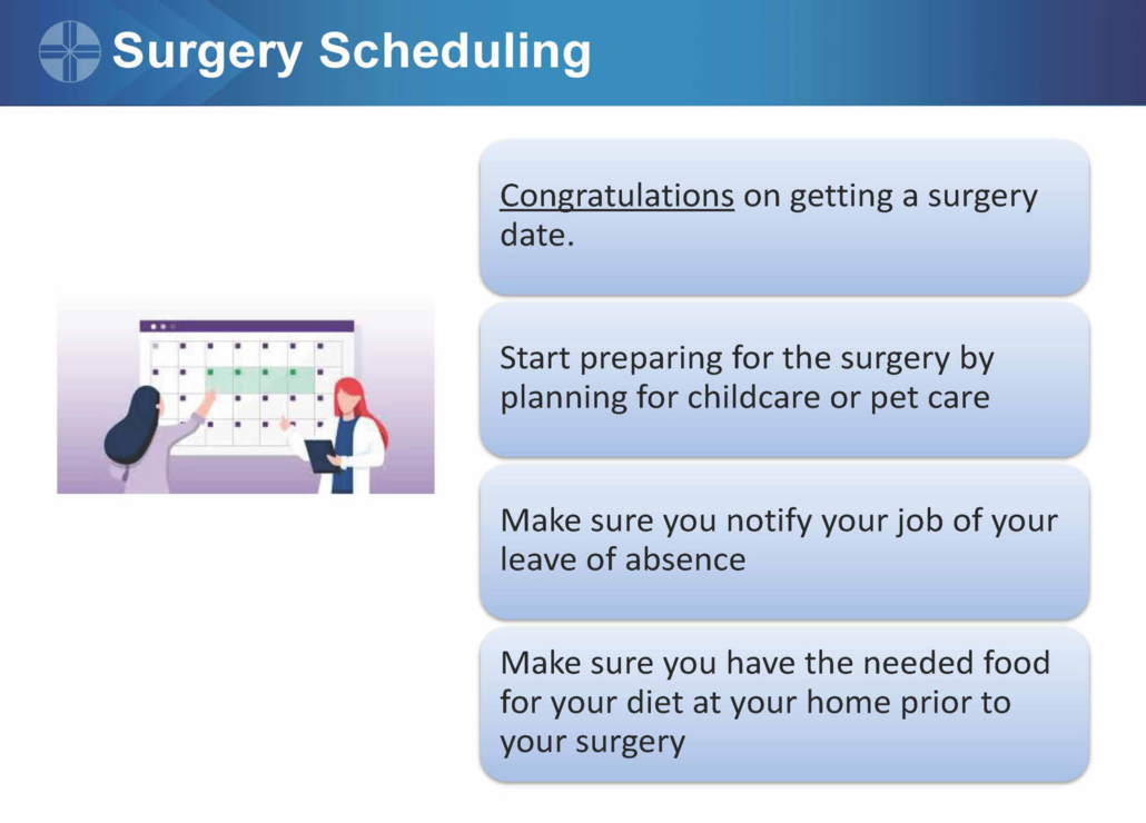 Surgery scheduling checklist with preparation steps