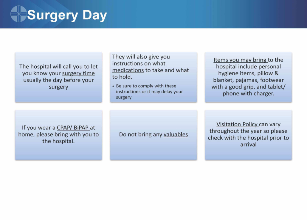 Infographic: Surgery Day preparation instructions