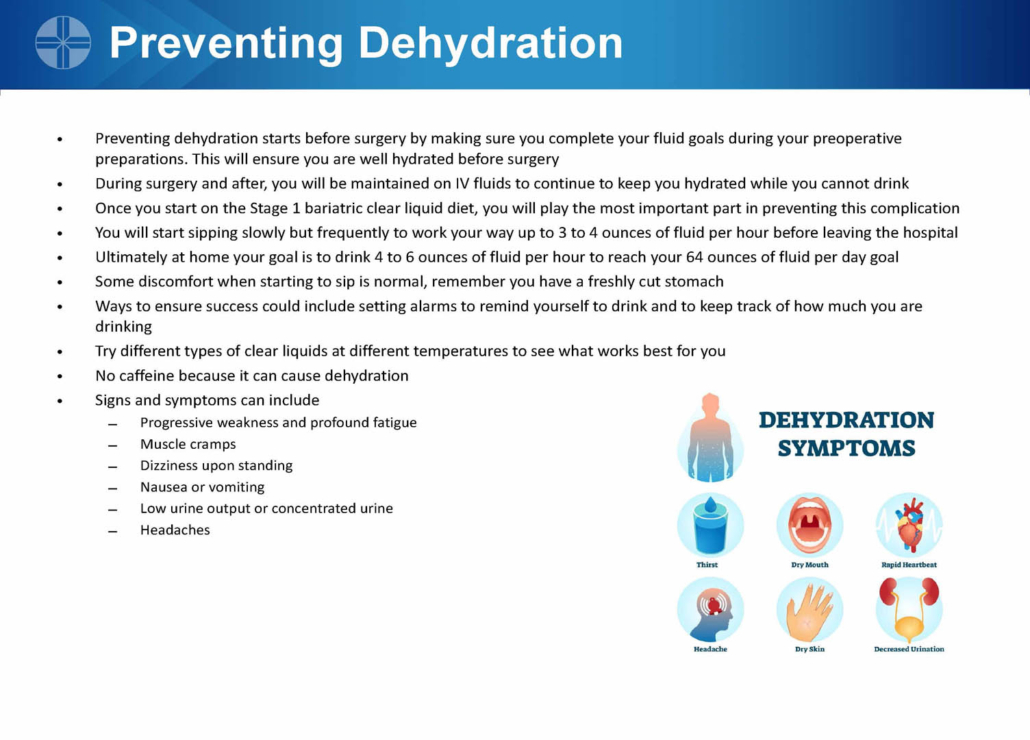 Dehydration prevention for bariatric surgery patients: fluid goals and symptoms