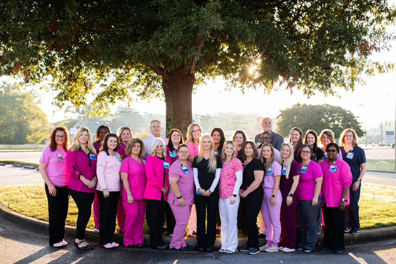 Self Regional Healthcare team in pink uniforms