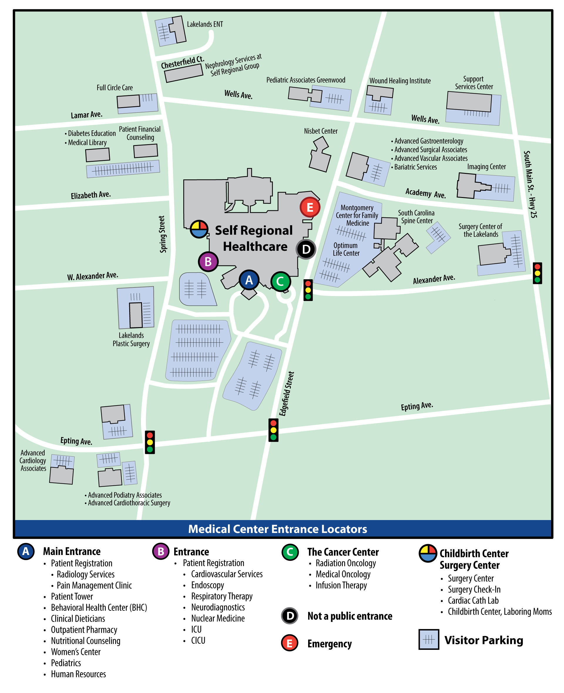 Self Regional Healthcare facilities map